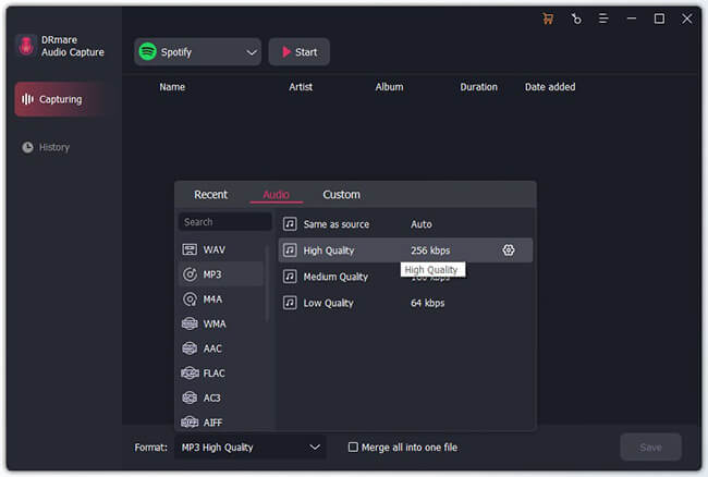 customize output audio format for twitch clip to mp3