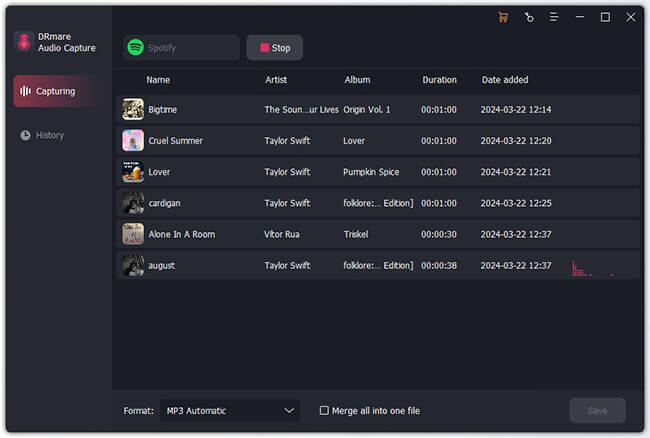 record and download mp3 from spotify by audio capture