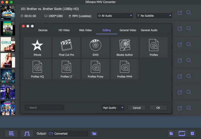 set output format for imovie