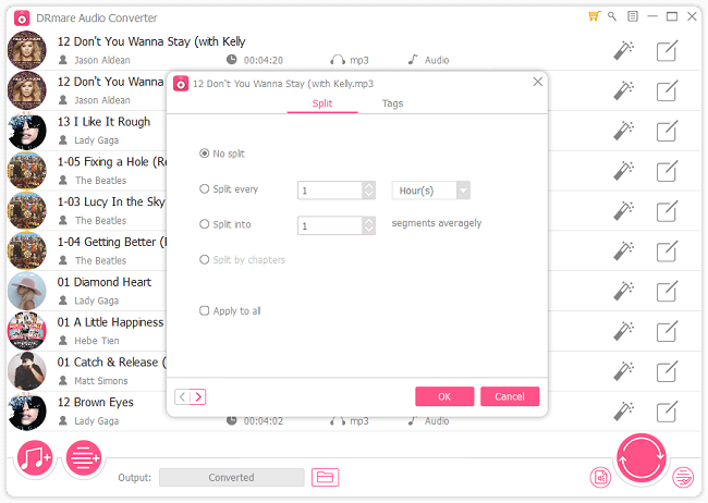 customize output parameter as splitting by chapters