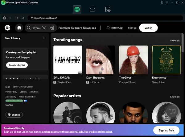 log in spotify within drmare