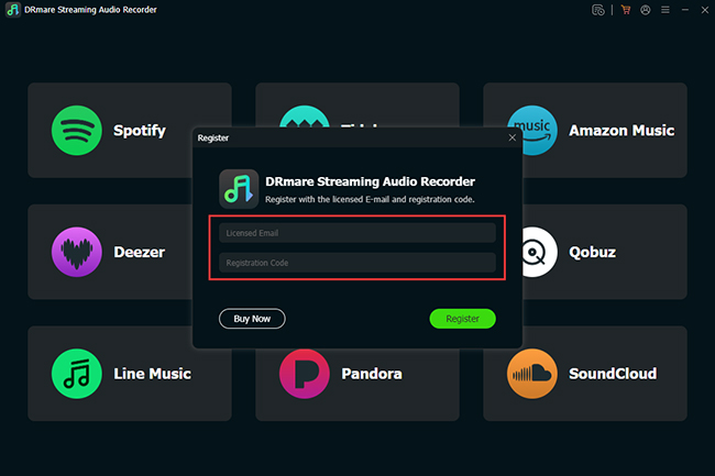 register drmare streaming audio recorder