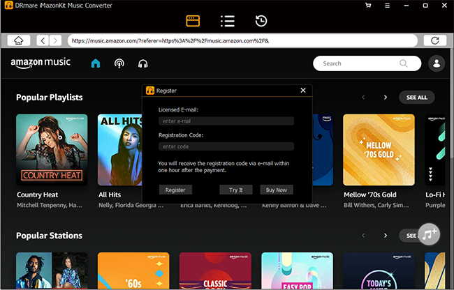 launch and register drmare amazon music converter