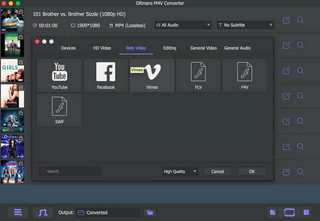 set output format as vimeo