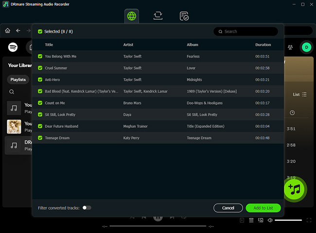select streaming songs