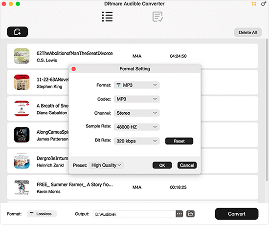 set output format for audible books