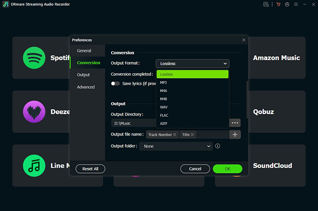 set output preferences