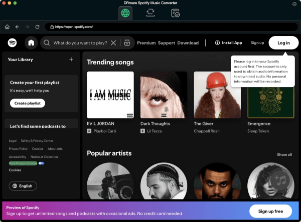 set up drmare spotify music converter