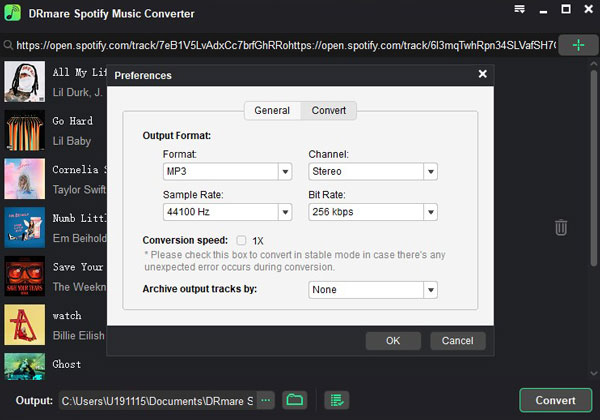 select mp3 as output format for spotify music