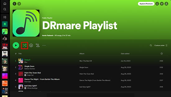turn off spotify shuffle for free on computer
